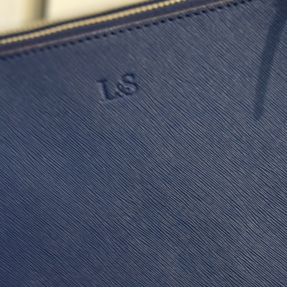 Lo & Sons Pearl Handbag, Blue/Navy Saffiano with Gold Hardware - Picture 3 of 15